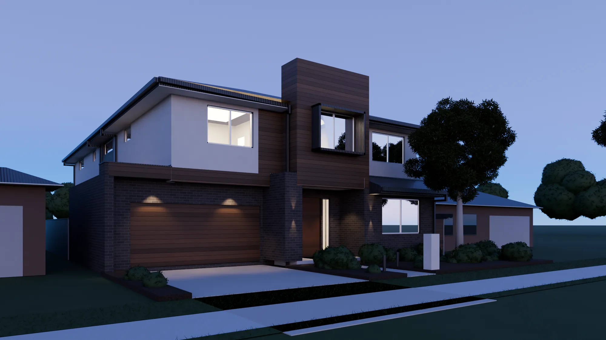 Yarrawonga House, street view at dusk